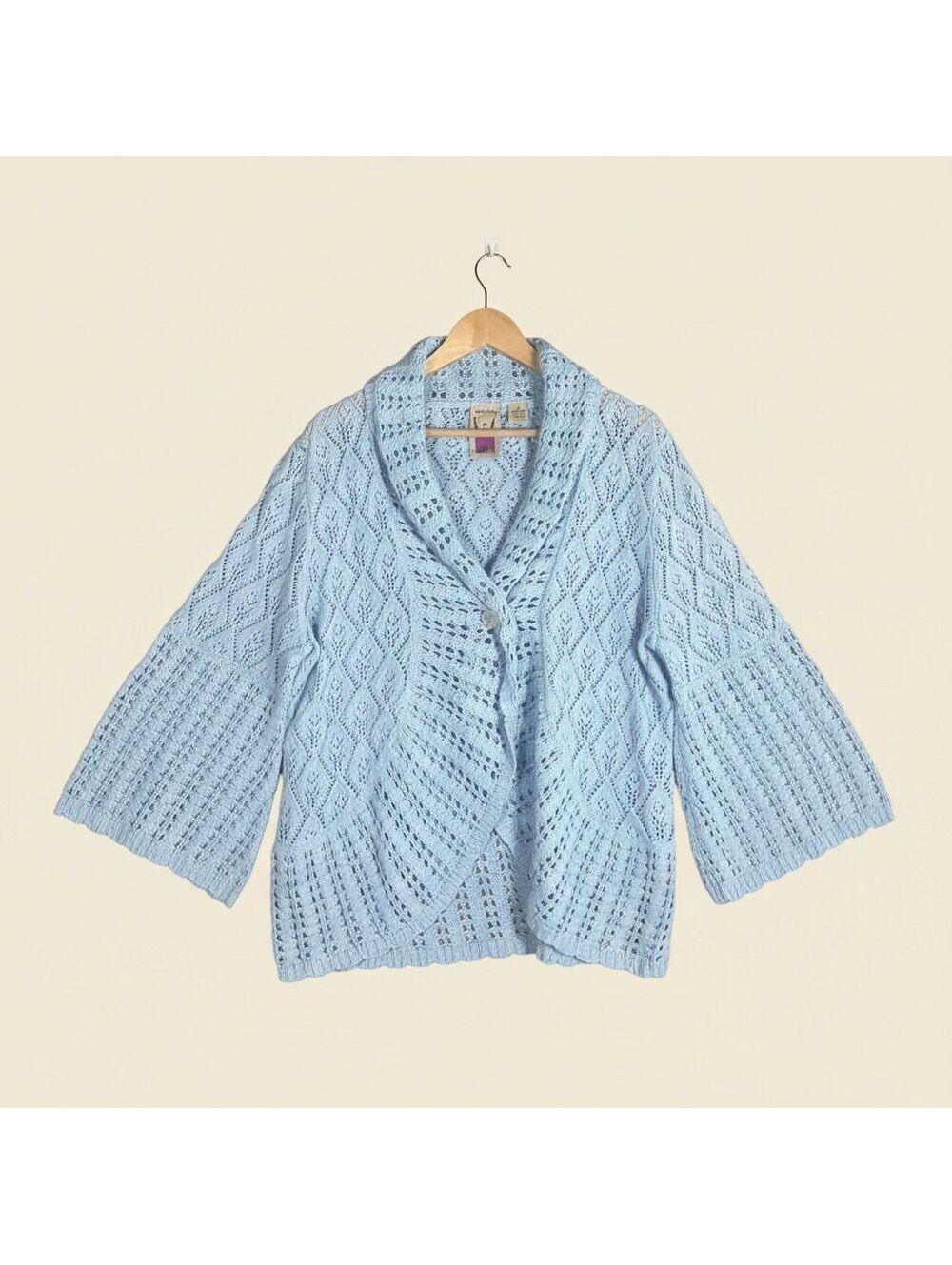 Vintage Anthony Originals Light Blue Cable Knit Cardigan Sweater 1X Grandmacore